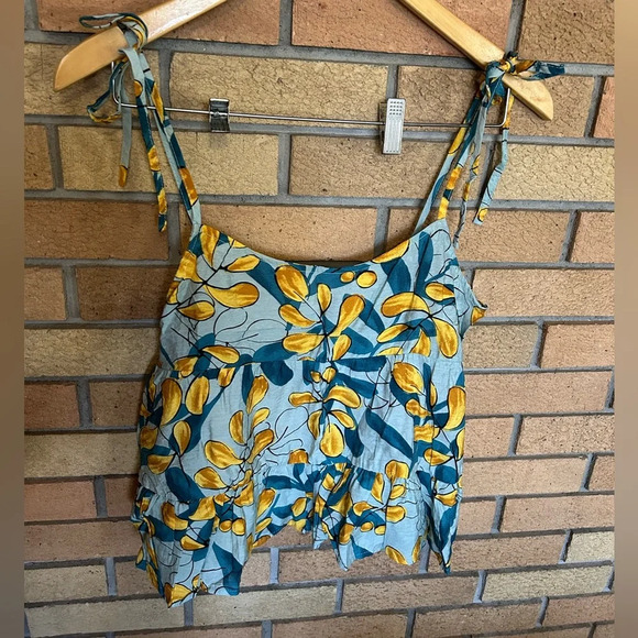Mine Leafy Plant Floral Babydoll Tank Top Tie Women’s Size Large - Picture 1 of 5